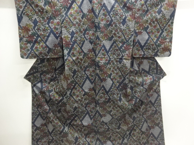 JAPANESE KIMONO / TSUMUGI / WOVEN FLORAL PLANTS